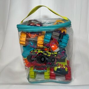 Battat Monster Truckin’ Zippered Bag of Six (6) Colorful Monster Trucks Toddler